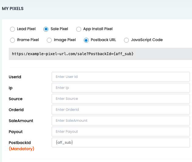 Postback Pixel Implementation